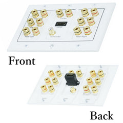 3-Gang Audio & HDMI Wall Plate w/ Binding Post & RCA for 7.1 Surround Sound Speakers