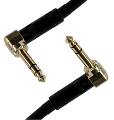 1/4" (TRS or Phono) Right Angle Patch Cable Male to Male Pro-Audio Balanced Mono Cord
